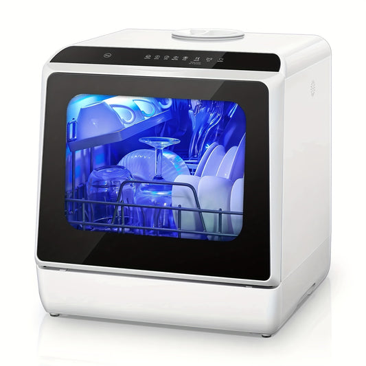 Countertop Portable Dishwasher 6 Washing Modes Hot Air Dry Storage 360° Spray Dual Water Supply Mini Dishwasher for 2-3 People