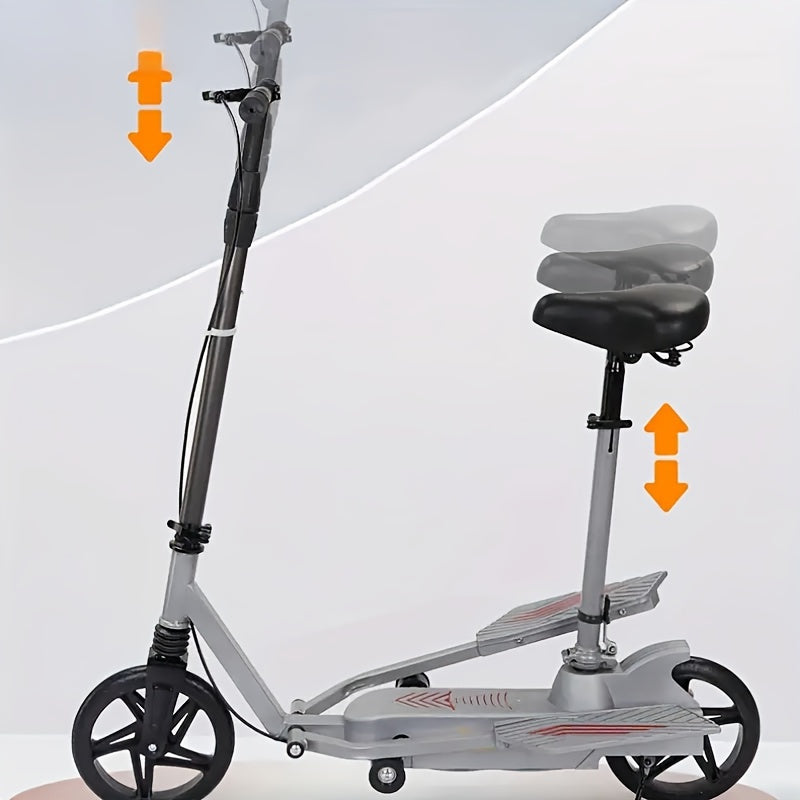 Foldable Height Adjustable Kick Scooter with Seat Shock Absorbing Carbon Steel Commuter Scooter Portable for Adult Travel