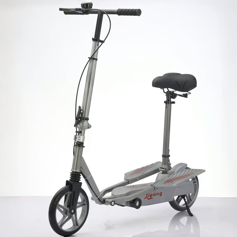 Foldable Height Adjustable Kick Scooter with Seat Shock Absorbing Carbon Steel Commuter Scooter Portable for Adult Travel