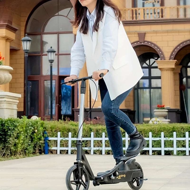 Foldable Height Adjustable Kick Scooter with Seat Shock Absorbing Carbon Steel Commuter Scooter Portable for Adult Travel