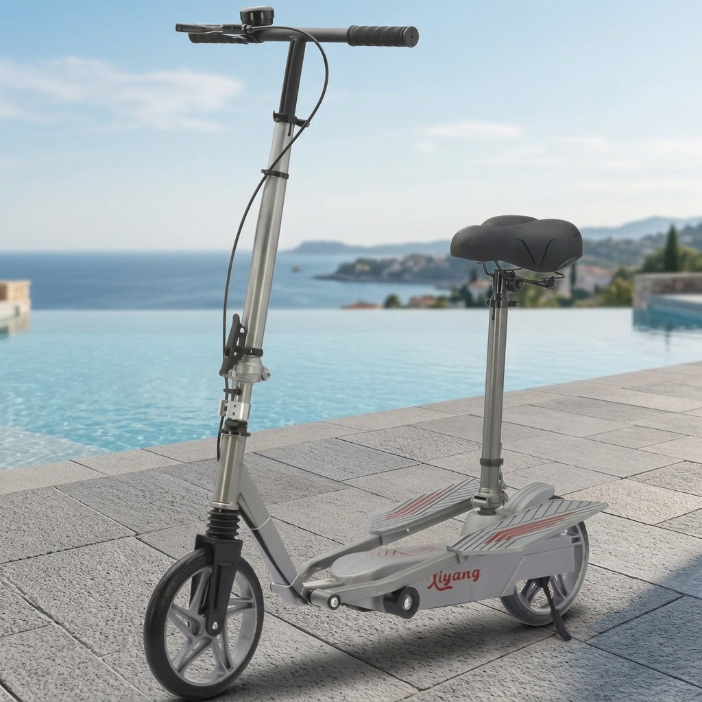 Foldable Height Adjustable Kick Scooter with Seat Shock Absorbing Carbon Steel Commuter Scooter Portable for Adult Travel