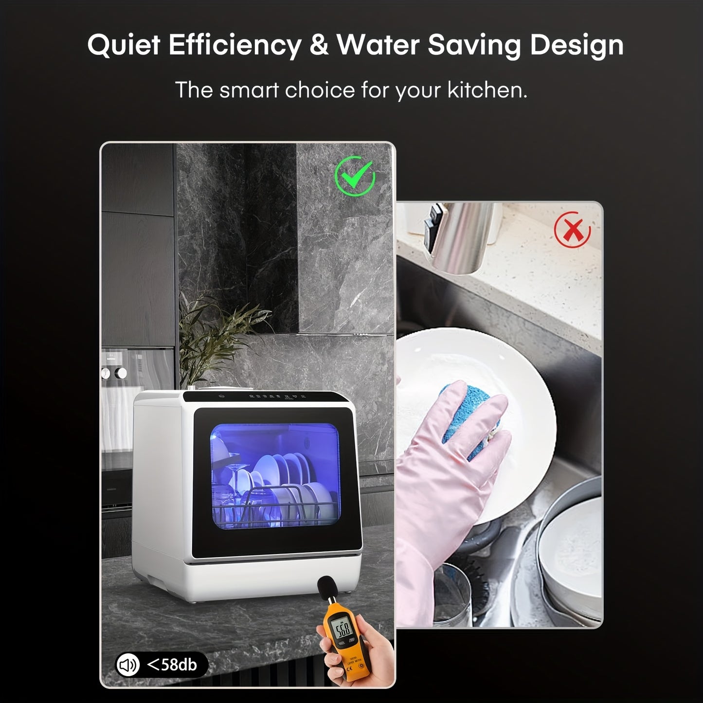Countertop Portable Dishwasher 6 Washing Modes Hot Air Dry Storage 360° Spray Dual Water Supply Mini Dishwasher for 2-3 People