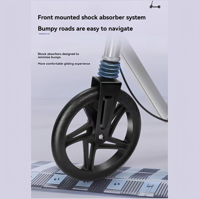 Foldable Height Adjustable Kick Scooter with Seat Shock Absorbing Carbon Steel Commuter Scooter Portable for Adult Travel