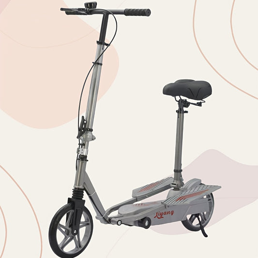 Foldable Height Adjustable Kick Scooter with Seat Shock Absorbing Carbon Steel Commuter Scooter Portable for Adult Travel