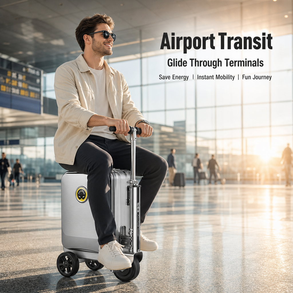 2-in-1 Rideable Carry On Luggage | Foldable Scooter Suitcase with TSA Lock & Silent 360° Wheels