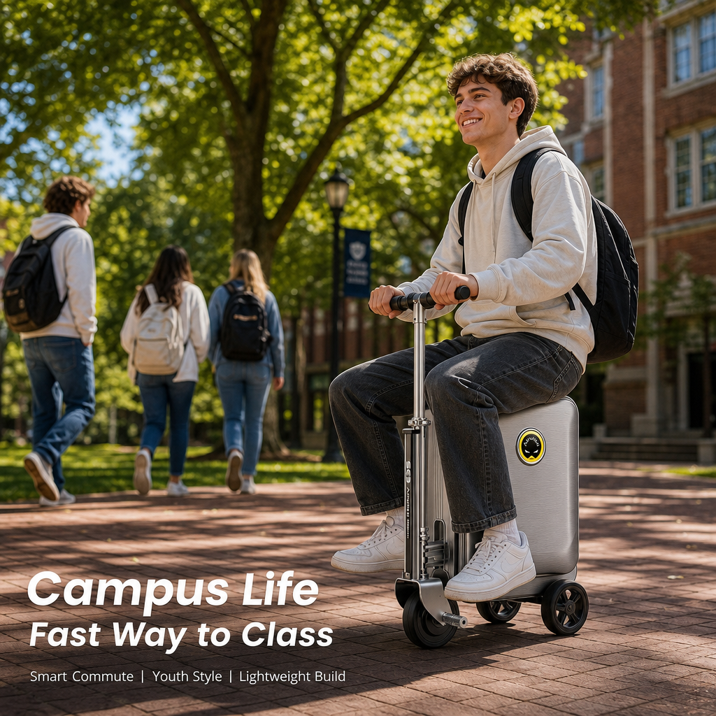 2-in-1 Rideable Carry On Luggage | Foldable Scooter Suitcase with TSA Lock & Silent 360° Wheels