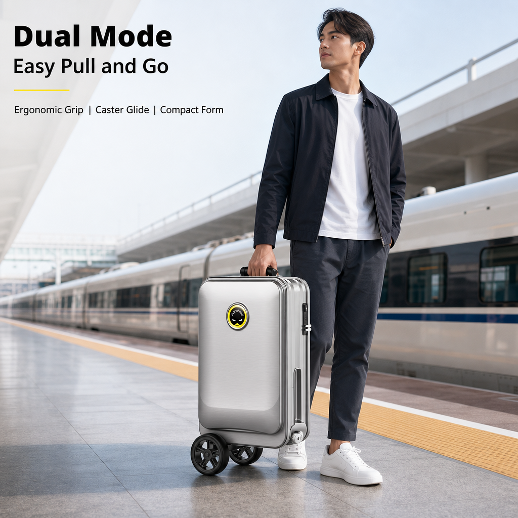 2-in-1 Rideable Carry On Luggage | Foldable Scooter Suitcase with TSA Lock & Silent 360° Wheels