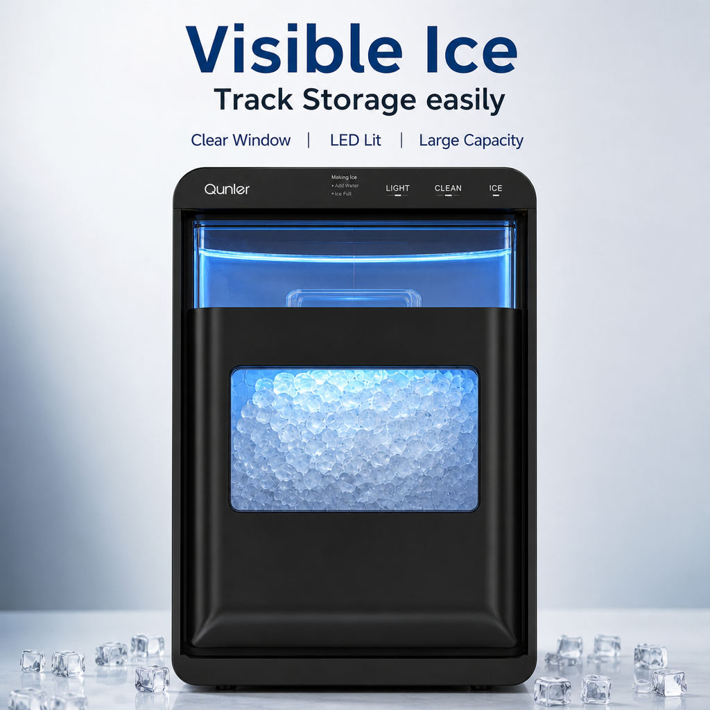 Countertop Portable Ice Maker Machine, Rapid Pellet Ice Production with LED Visible Window & Auto Self-Clean Function