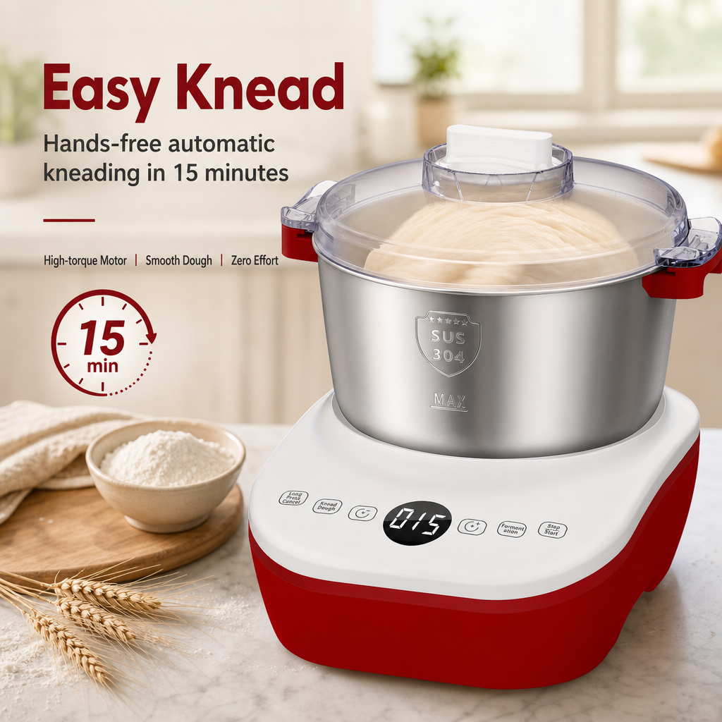 Automatic Dough Maker with Fermentation Function, 15 Mins Fast Knead, SUS304 Stainless Steel Bowl Smart Dough Mixer for Bread Buns Pizza