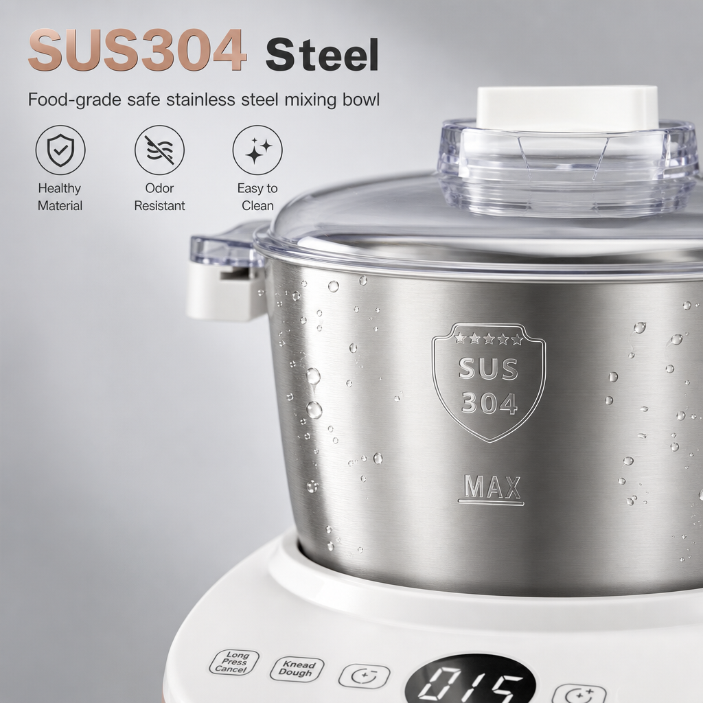 Automatic Dough Maker with Fermentation Function, 15 Mins Fast Knead, SUS304 Stainless Steel Bowl Smart Dough Mixer for Bread Buns Pizza