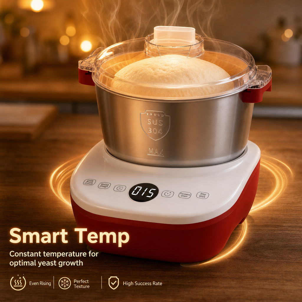 Automatic Dough Maker with Fermentation Function, 15 Mins Fast Knead, SUS304 Stainless Steel Bowl Smart Dough Mixer for Bread Buns Pizza
