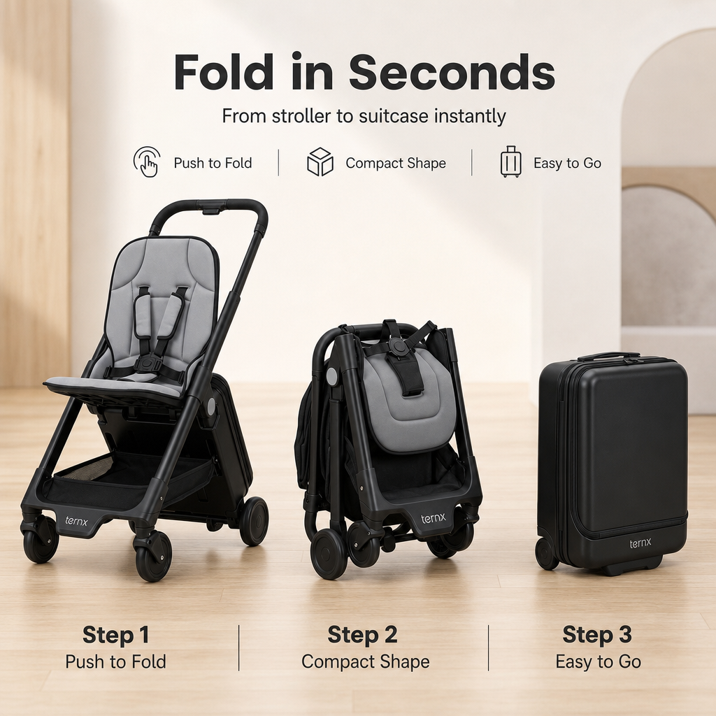 Cabin Approved Foldable Travel Stroller | 3-Second Compact Fold Lightweight Baby Stroller with 5-Point Harness