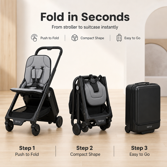 Cabin Approved Foldable Travel Stroller | 3-Second Compact Fold Lightweight Baby Stroller with 5-Point Harness