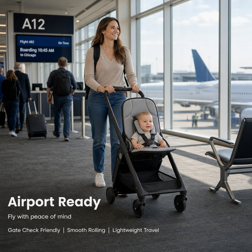 Cabin Approved Foldable Travel Stroller | 3-Second Compact Fold Lightweight Baby Stroller with 5-Point Harness