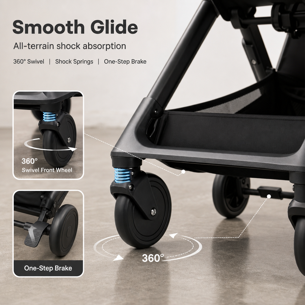 Cabin Approved Foldable Travel Stroller | 3-Second Compact Fold Lightweight Baby Stroller with 5-Point Harness