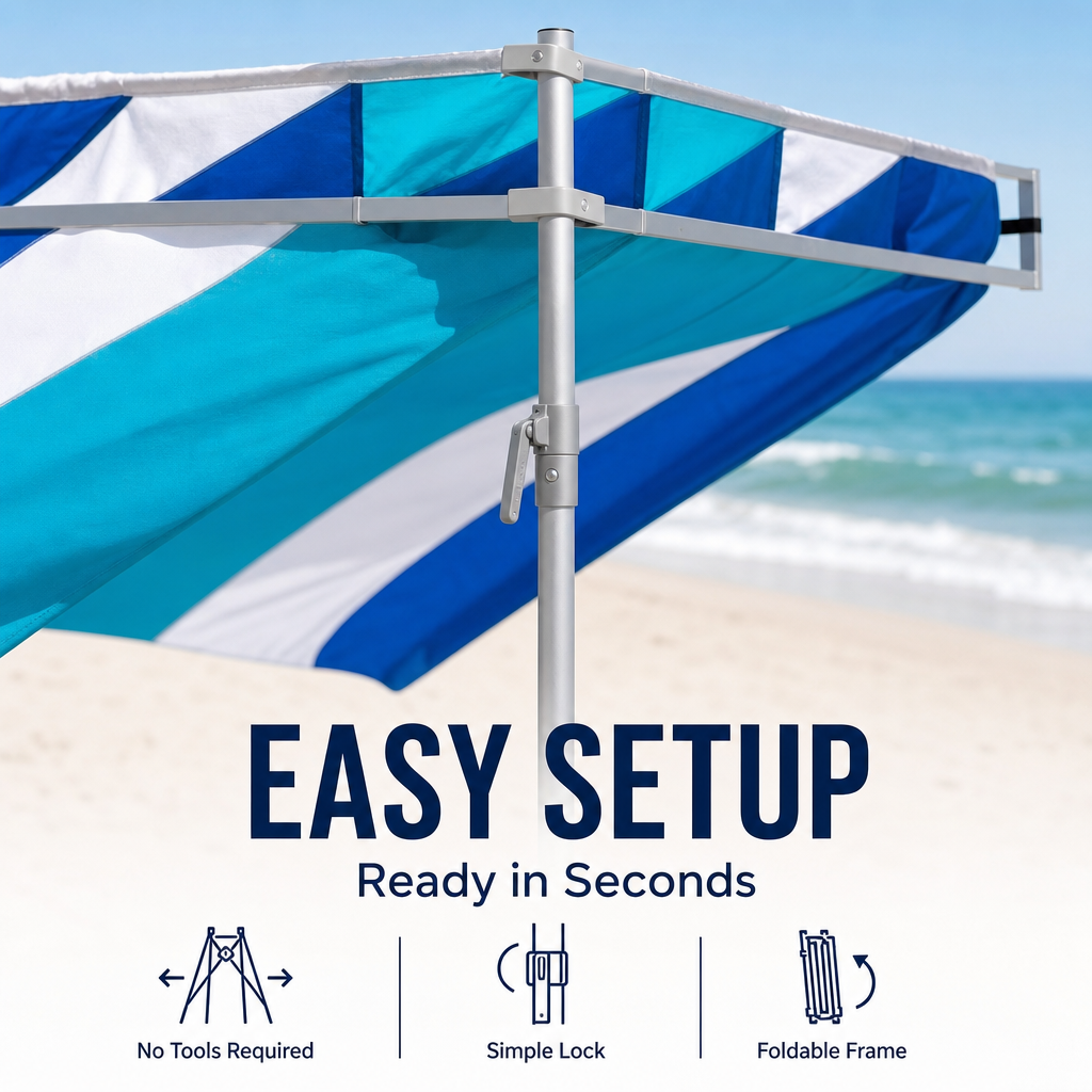 Large Extended Canopy Beach Umbrella, UPF 50+ Wind Resistant Family Beach Sun Shade, Adjustable Height Aluminum Pole, Double Stitch Reinforced Portable Outdoor Sun Shelter for Beach, Picnic