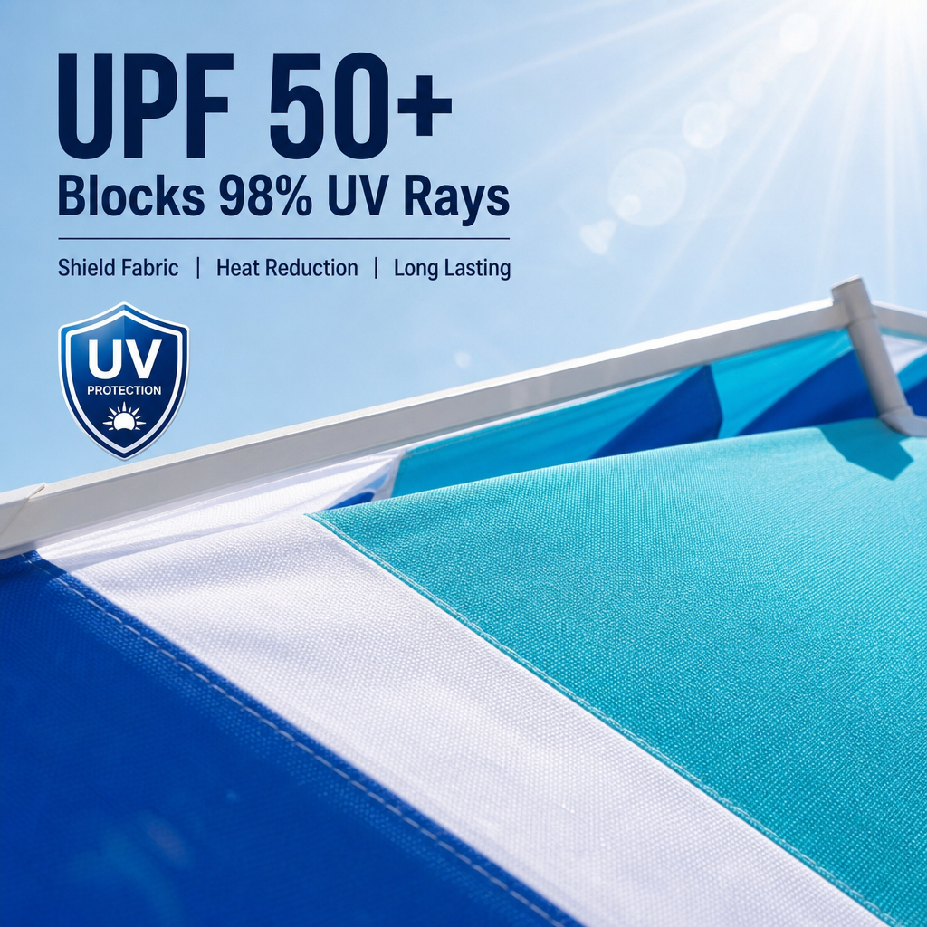 Large Extended Canopy Beach Umbrella, UPF 50+ Wind Resistant Family Beach Sun Shade, Adjustable Height Aluminum Pole, Double Stitch Reinforced Portable Outdoor Sun Shelter for Beach, Picnic
