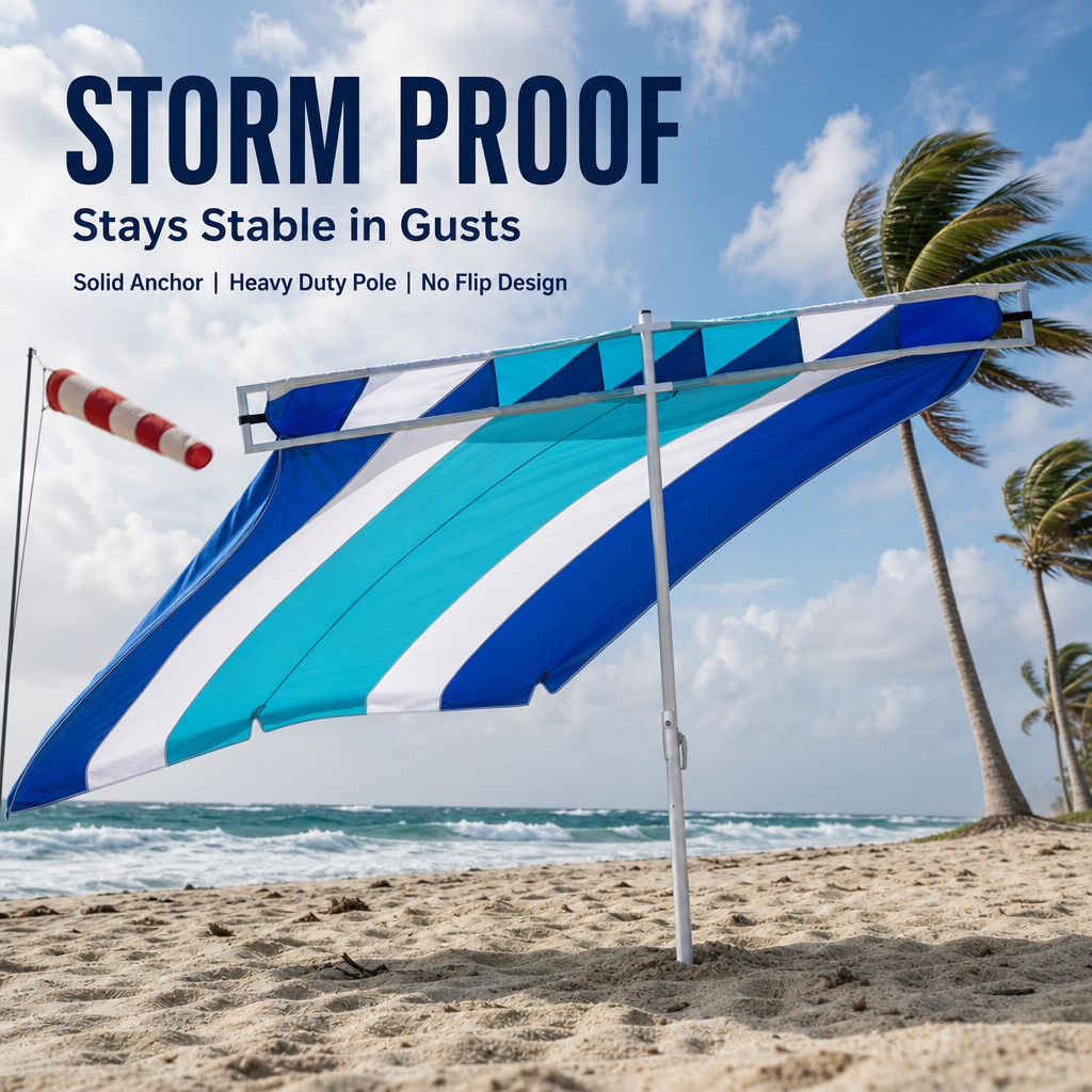 Large Extended Canopy Beach Umbrella, UPF 50+ Wind Resistant Family Beach Sun Shade, Adjustable Height Aluminum Pole, Double Stitch Reinforced Portable Outdoor Sun Shelter for Beach, Picnic