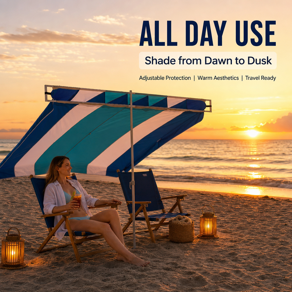 Large Extended Canopy Beach Umbrella, UPF 50+ Wind Resistant Family Beach Sun Shade, Adjustable Height Aluminum Pole, Double Stitch Reinforced Portable Outdoor Sun Shelter for Beach, Picnic