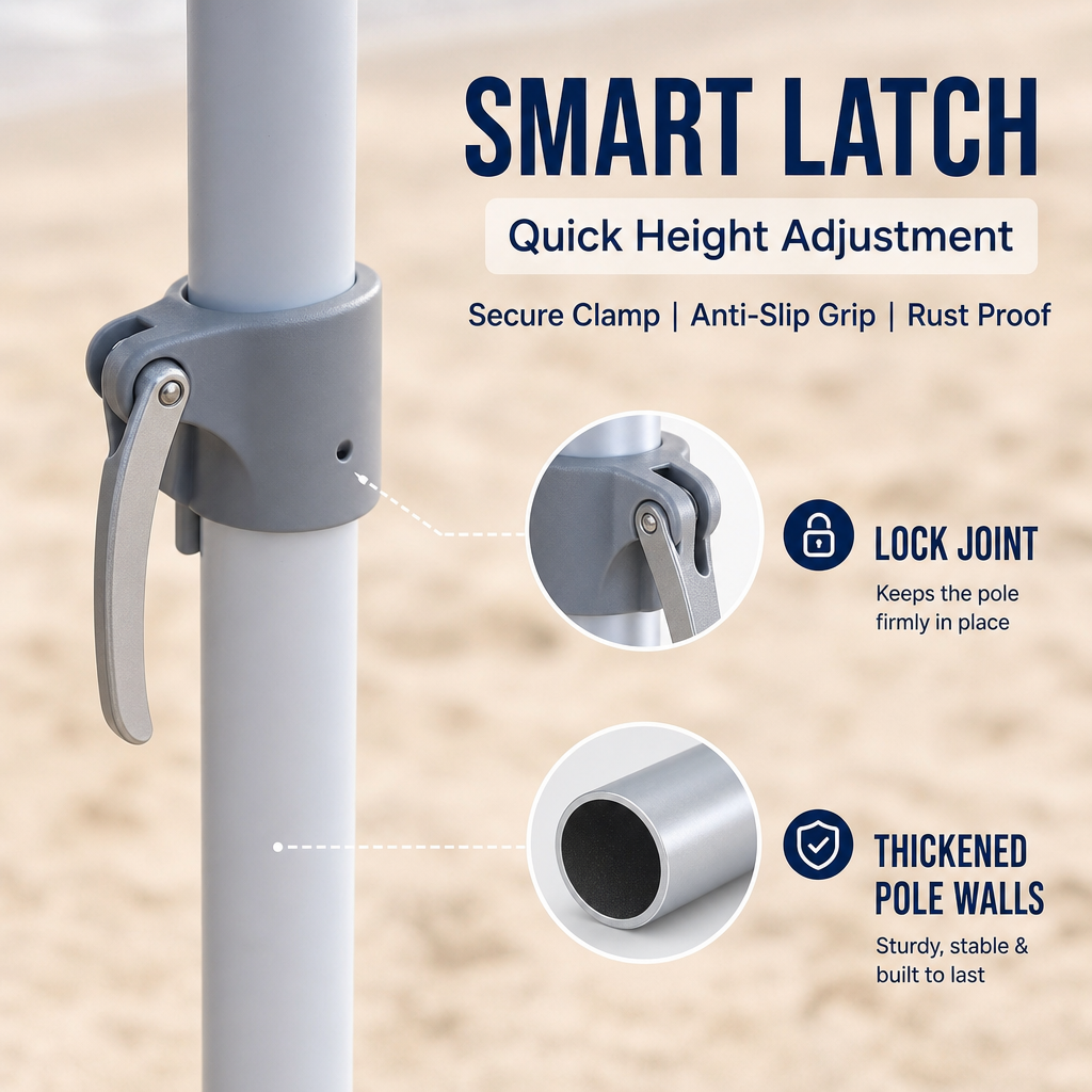 Large Extended Canopy Beach Umbrella, UPF 50+ Wind Resistant Family Beach Sun Shade, Adjustable Height Aluminum Pole, Double Stitch Reinforced Portable Outdoor Sun Shelter for Beach, Picnic