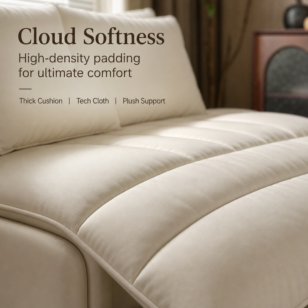 3-in-1 Convertible Folding Sofa Bed, Multi-Mode Couch Lounger Guest Bed with Silent Wheels & Side Storage Pockets, Modern Cream Fabric Sleeper Sofa for Apartment Office