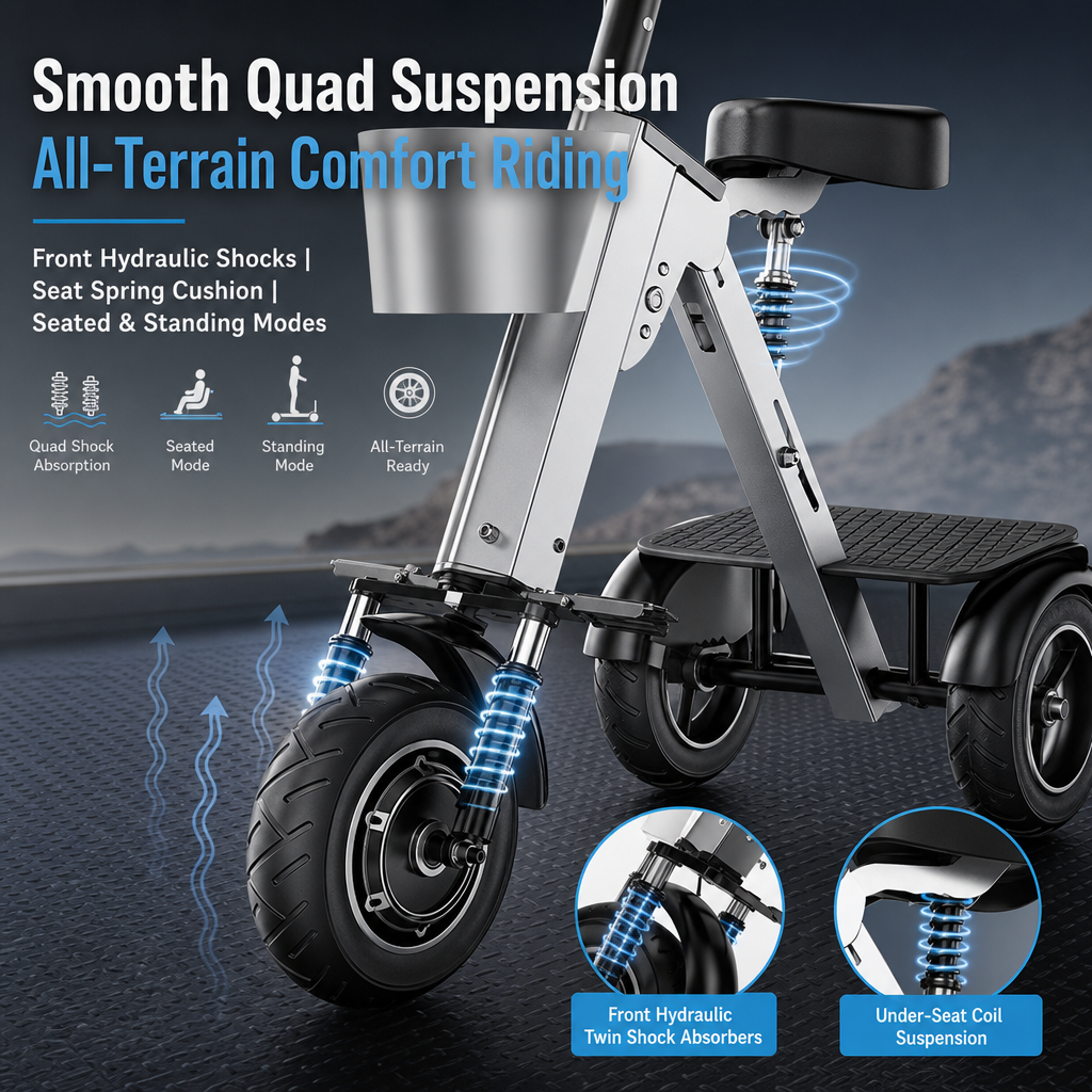 3‑Wheel Folding Electric Scooter, 450W Brushless Motor Removable Battery Trike E‑Scooter with Dual Storage Baskets for City Commute