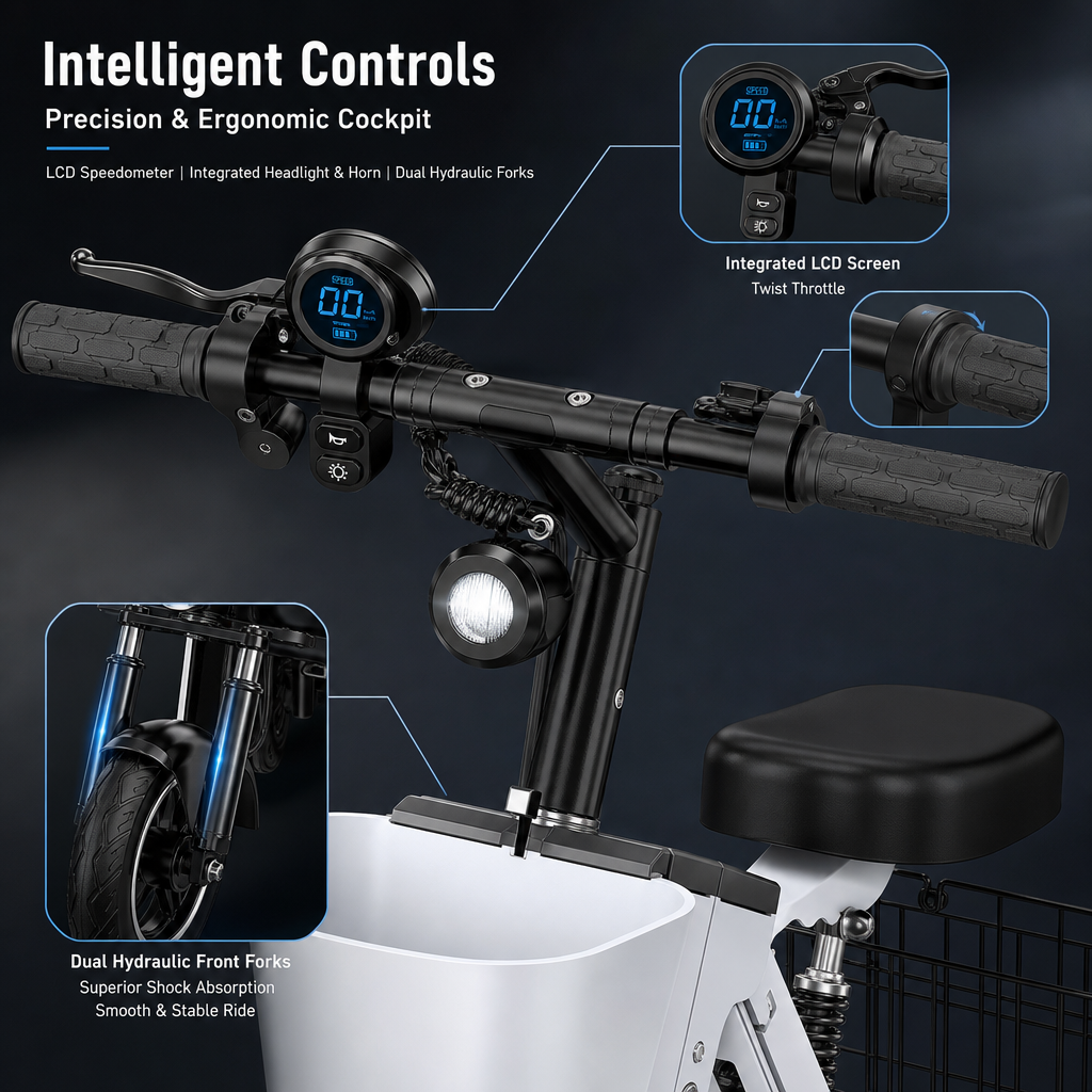3‑Wheel Folding Electric Scooter, 450W Brushless Motor Removable Battery Trike E‑Scooter with Dual Storage Baskets for City Commute