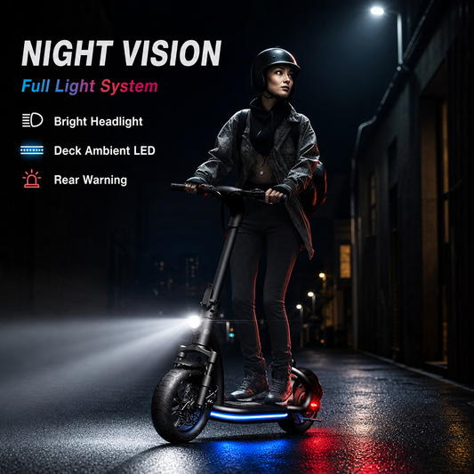 Folding Electric Scooter with Detachable Seat, 48V Powerful Motor Dual Shock Absorption Commuter E‑Scooter for City Travel