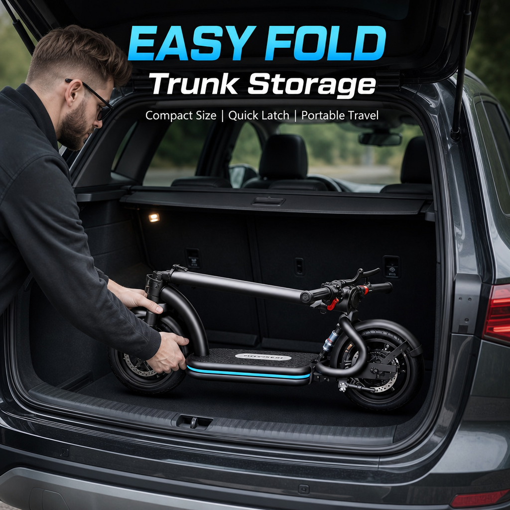 Folding Electric Scooter with Detachable Seat, 48V Powerful Motor Dual Shock Absorption Commuter E‑Scooter for City Travel