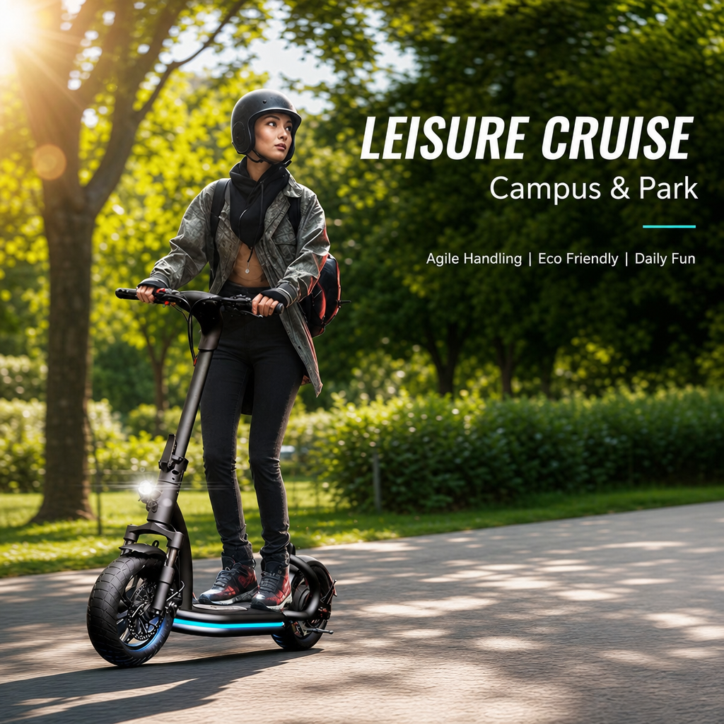 Folding Electric Scooter with Detachable Seat, 48V Powerful Motor Dual Shock Absorption Commuter E‑Scooter for City Travel