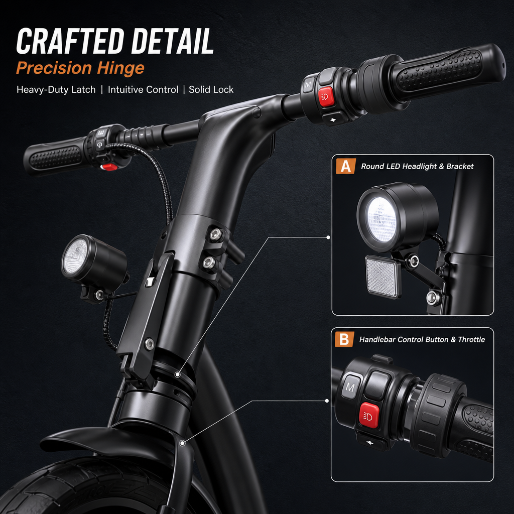 Folding Electric Scooter with Detachable Seat, 48V Powerful Motor Dual Shock Absorption Commuter E‑Scooter for City Travel