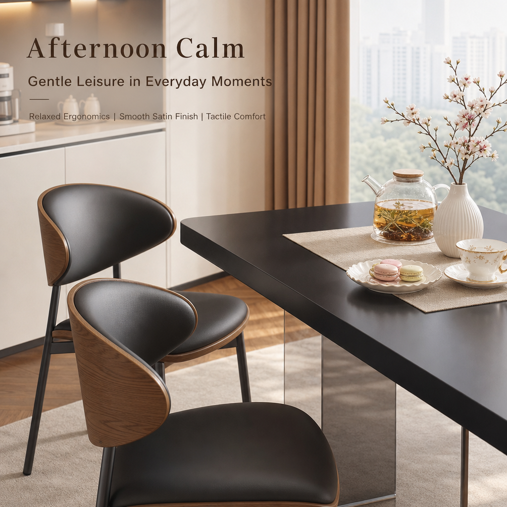 Modern Black Dining Table Set with 6 Ergonomic Chairs, Smoked Acrylic Base Rectangular Dining Room Furniture