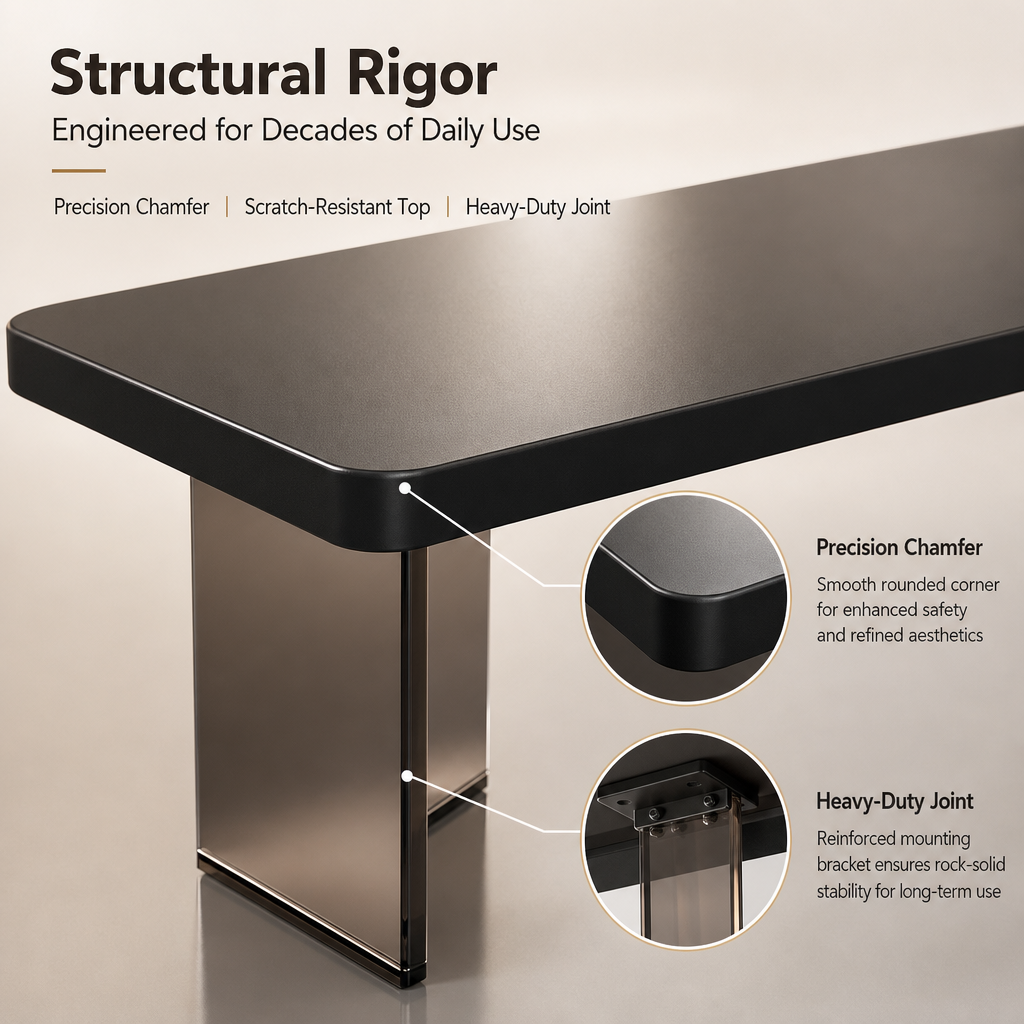 Modern Black Dining Table Set with 6 Ergonomic Chairs, Smoked Acrylic Base Rectangular Dining Room Furniture