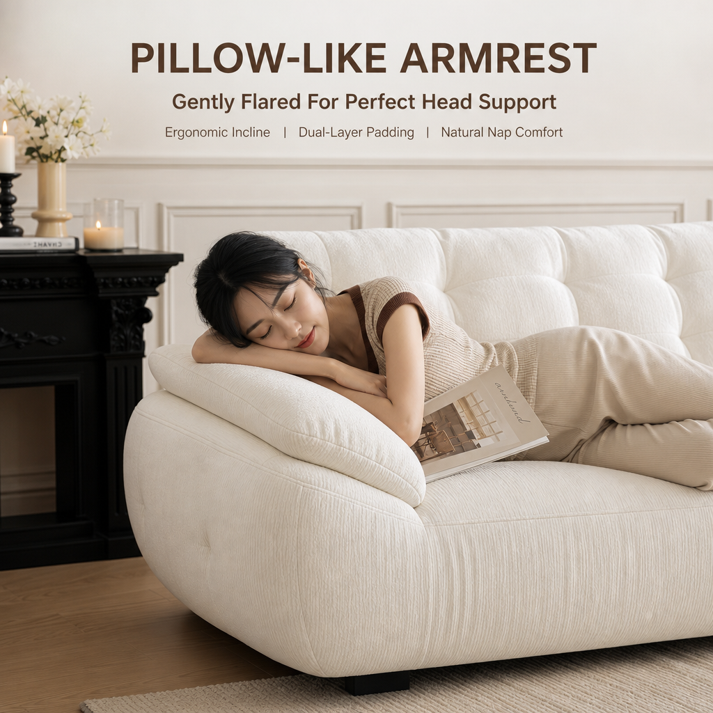 Cloud‑Like Deep Seating Sofa, Cream Corduroy Oversized Couch with Phone Holder & USB Charging for Living Room