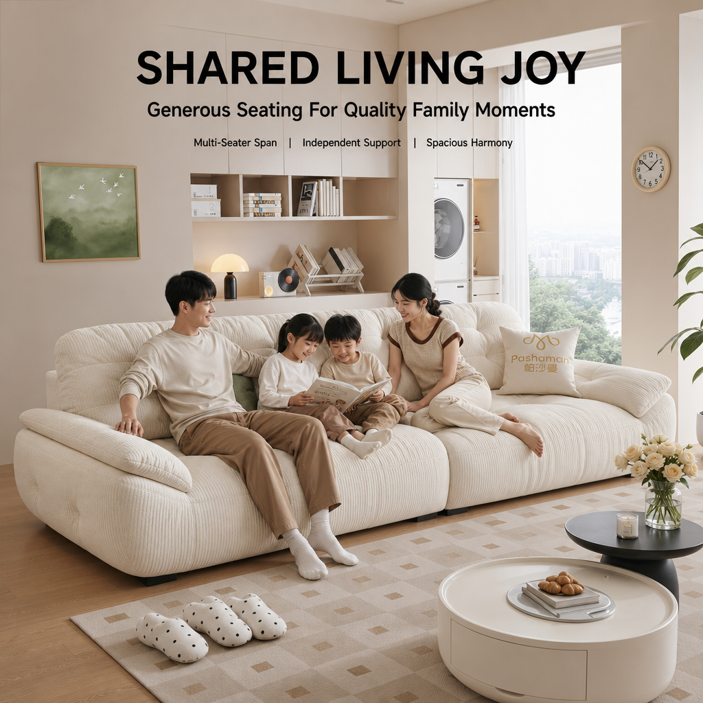 Cloud‑Like Deep Seating Sofa, Cream Corduroy Oversized Couch with Phone Holder & USB Charging for Living Room