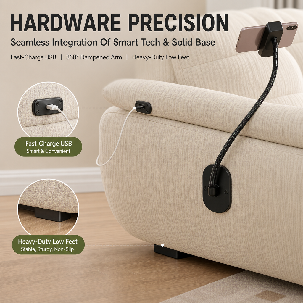 Cloud‑Like Deep Seating Sofa, Cream Corduroy Oversized Couch with Phone Holder & USB Charging for Living Room