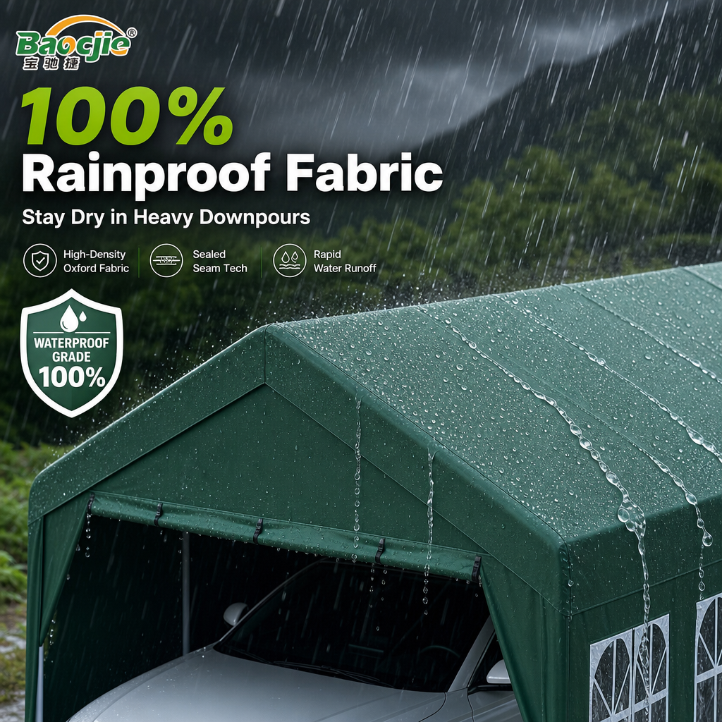 Heavy‑Duty All‑Weather Carport, Fully Enclosed Portable Vehicle Shelter with Reinforced Steel Frame & Waterproof Oxford Fabric