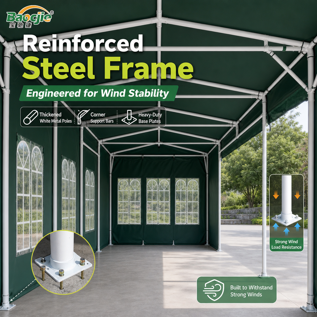 Heavy‑Duty All‑Weather Carport, Fully Enclosed Portable Vehicle Shelter with Reinforced Steel Frame & Waterproof Oxford Fabric
