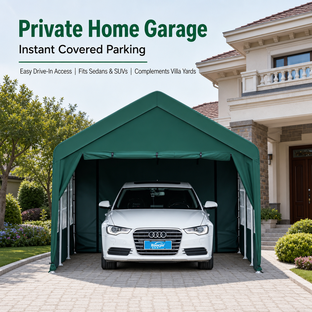 Heavy‑Duty All‑Weather Carport, Fully Enclosed Portable Vehicle Shelter with Reinforced Steel Frame & Waterproof Oxford Fabric