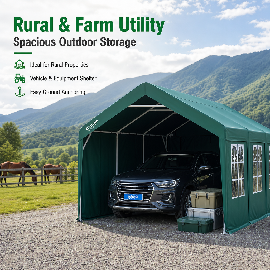 Heavy‑Duty All‑Weather Carport, Fully Enclosed Portable Vehicle Shelter with Reinforced Steel Frame & Waterproof Oxford Fabric