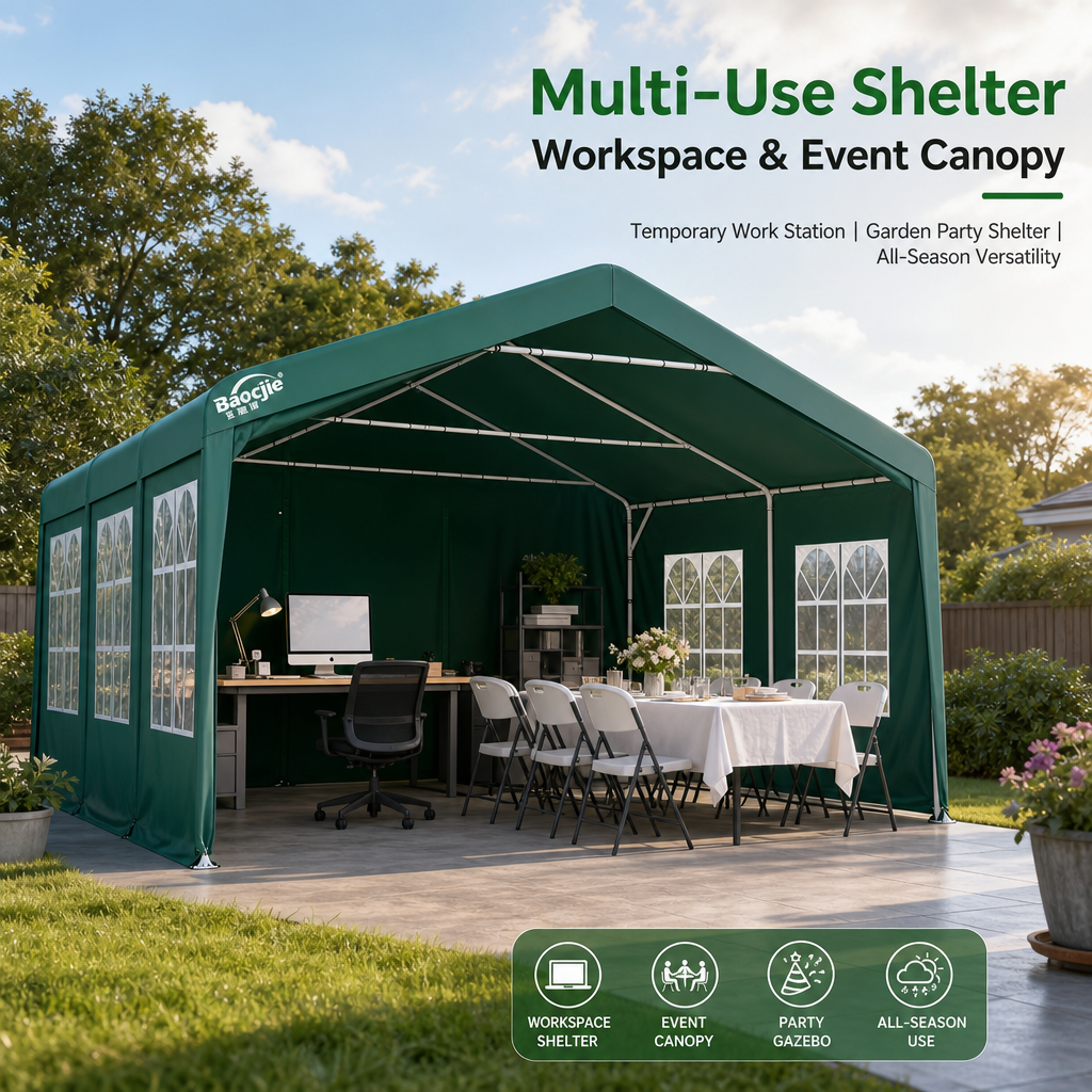 Heavy‑Duty All‑Weather Carport, Fully Enclosed Portable Vehicle Shelter with Reinforced Steel Frame & Waterproof Oxford Fabric
