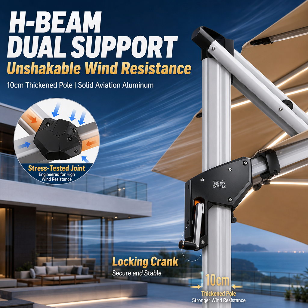 Solar LED Offset Patio Umbrella, UPF50+ Heavy‑Duty Cantilever Umbrella with Dual‑Color Lights