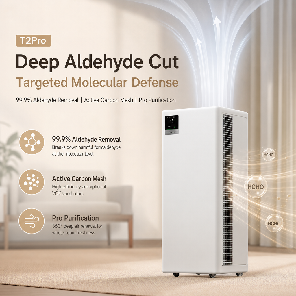 Large Room HEPA Air Purifier, 263m³/h Fast CADR, 99.9% Formaldehyde Elimination with Movable Caster Wheels