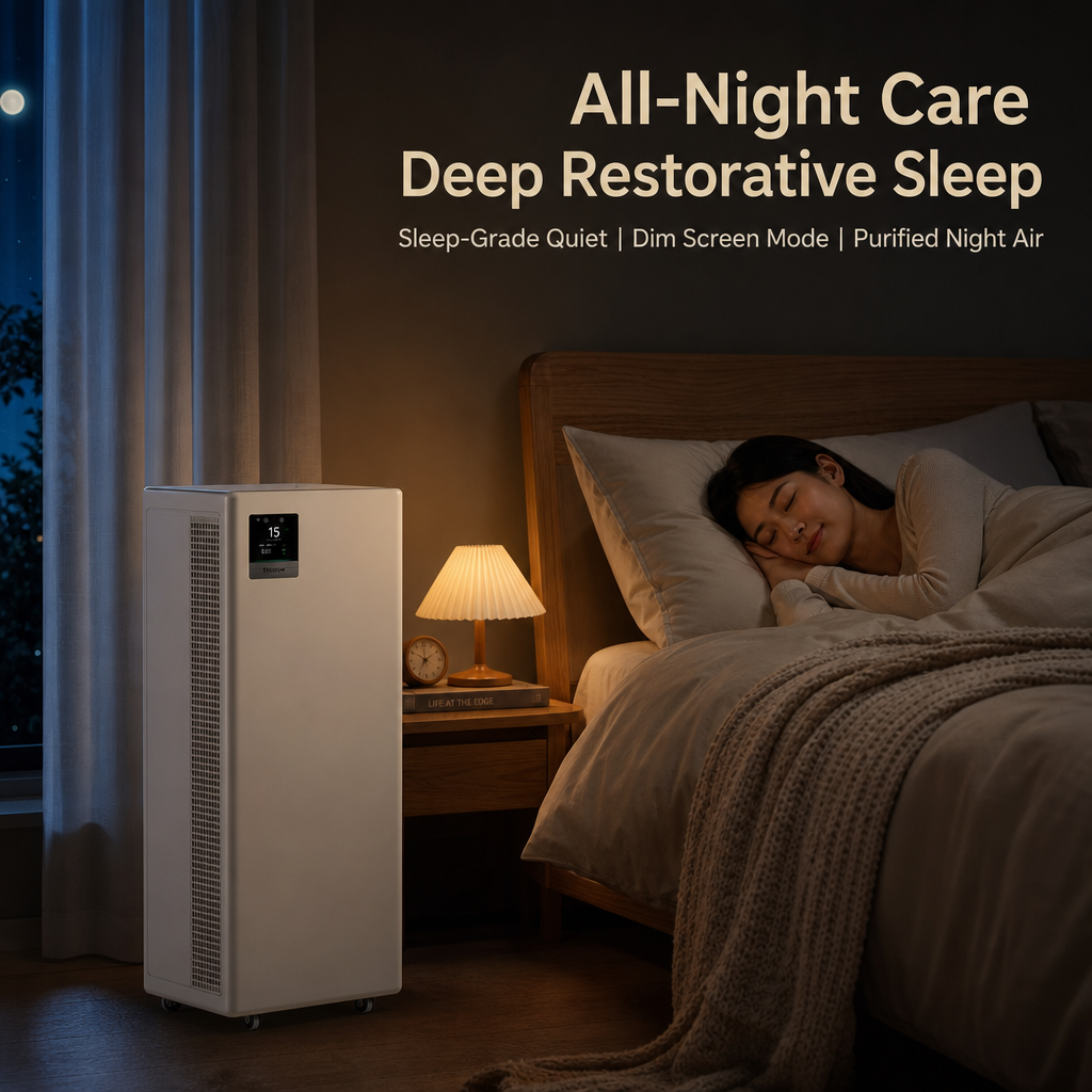 Large Room HEPA Air Purifier, 263m³/h Fast CADR, 99.9% Formaldehyde Elimination with Movable Caster Wheels