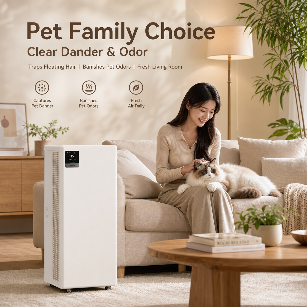 Large Room HEPA Air Purifier, 263m³/h Fast CADR, 99.9% Formaldehyde Elimination with Movable Caster Wheels