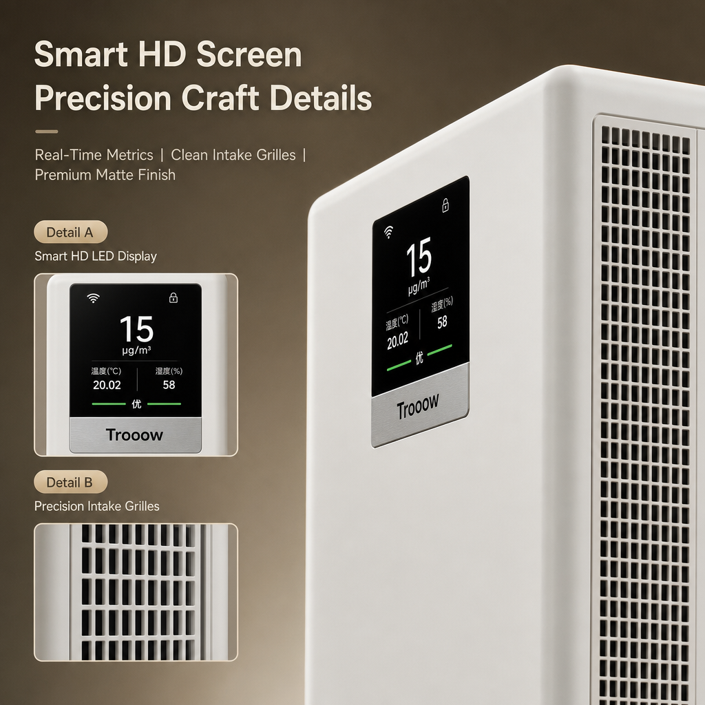 Large Room HEPA Air Purifier, 263m³/h Fast CADR, 99.9% Formaldehyde Elimination with Movable Caster Wheels